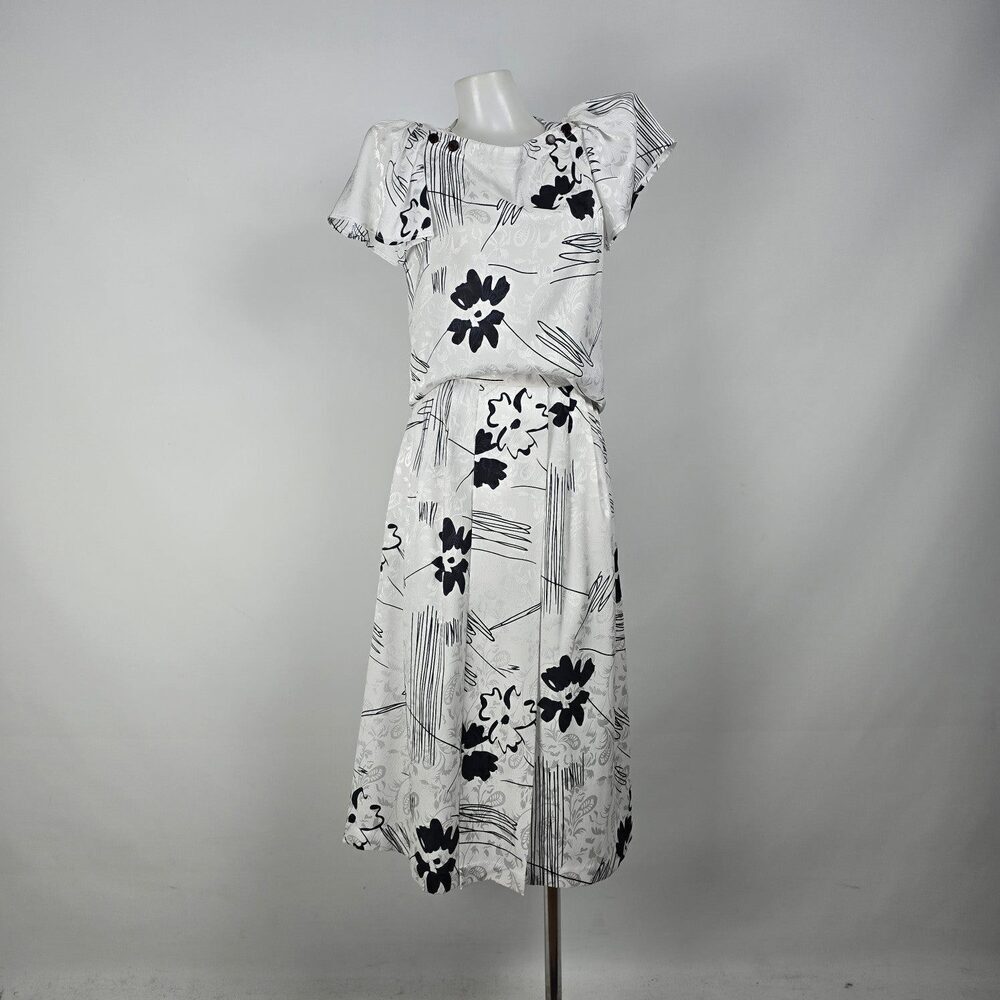 Vintage Irving Nadler Black & White Floral Top & Skirt Set Size XS